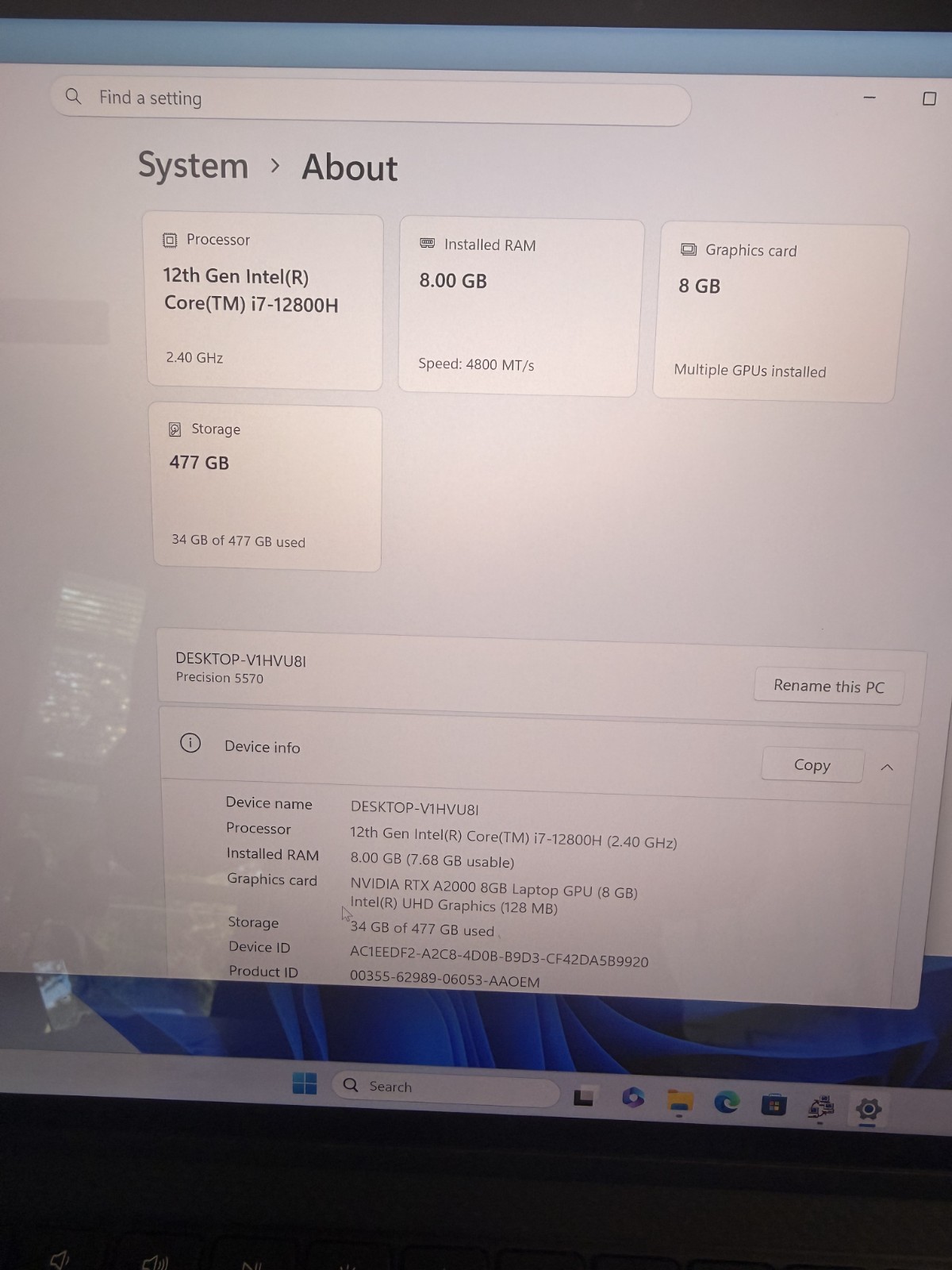 Dell Precision 5570 i7-12800H RTX A2000 8GB 8GB DDR5 512GB SSD Win11 Pro Gaming