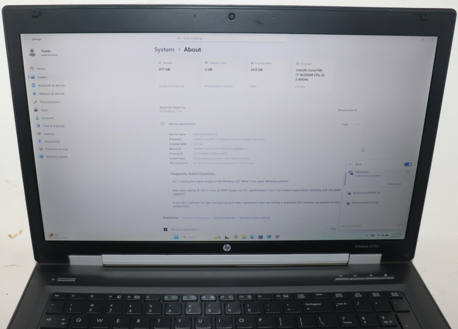 HP EliteBook 8770w|Intel Core i7@2.40 GHz|24GB RAM|512GB SSD|Win11Pro|Bluetooth