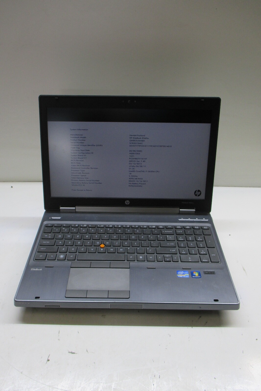 HP EliteBook 8560W 15″ Laptop – i7-2620M 4 GB QUADRO 1000M – READ