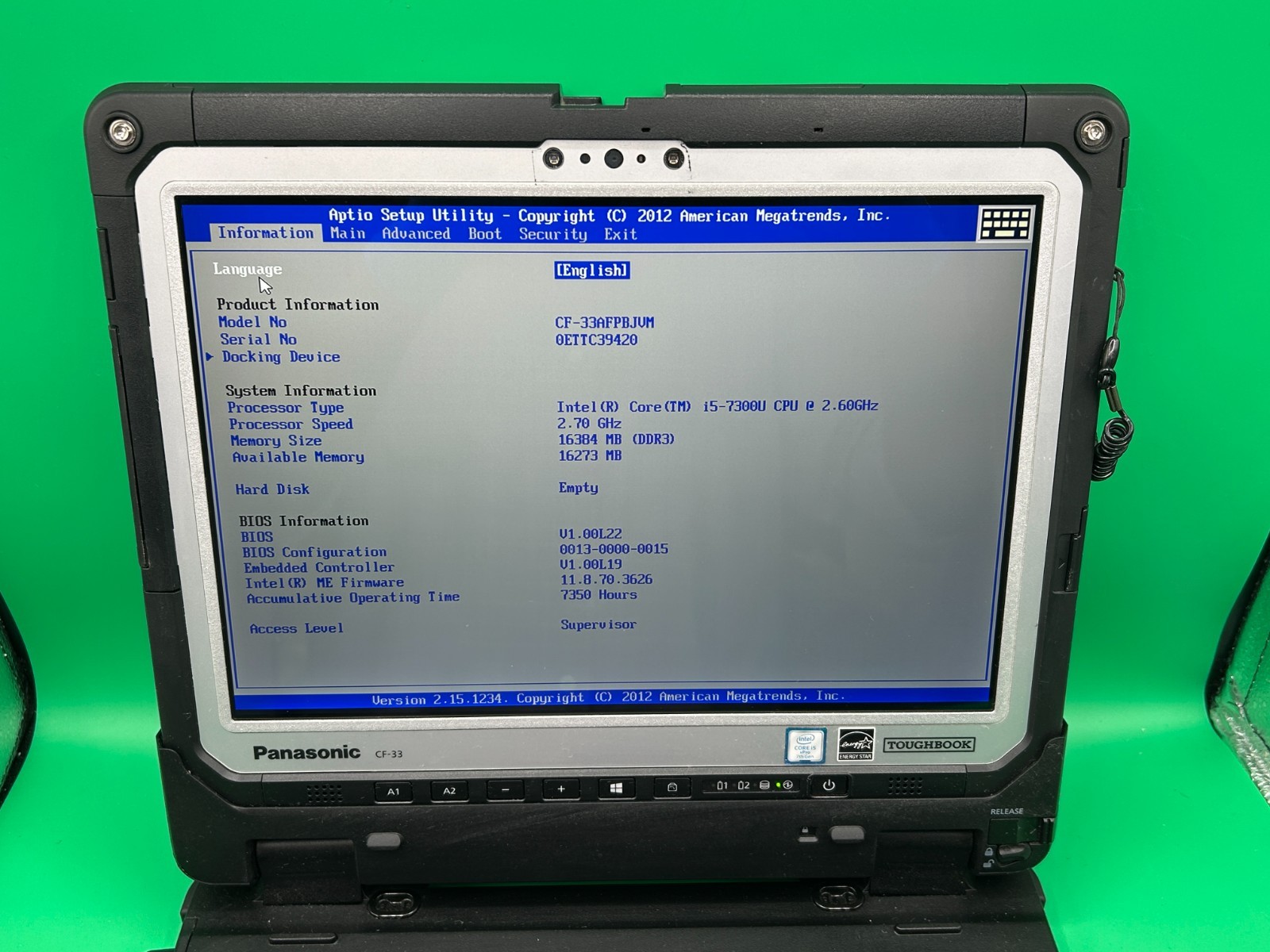 Panasonic Toughbook CF-33 12″ Touch i5-7300U 2.60GHz 16GB RAM NO DRIVE & BATTERY