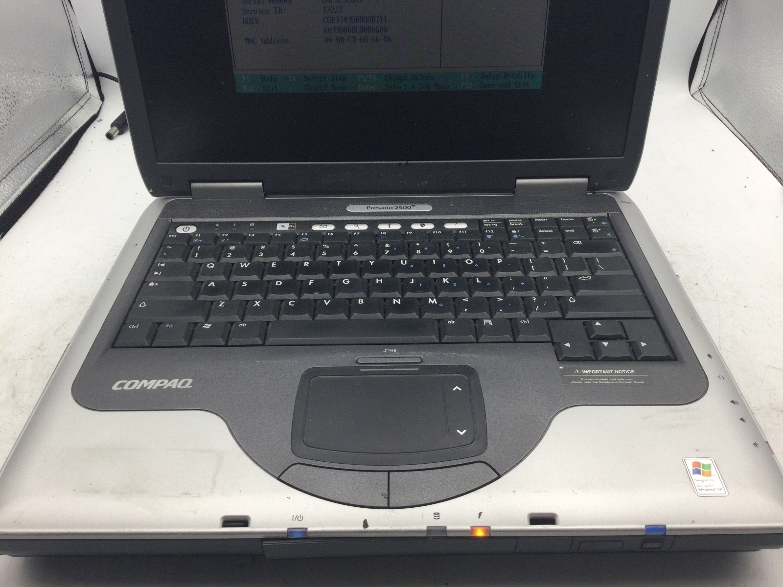 HP COMPAQ PRESARIO 2500 – BOOTS TO BIOS – INTEL CELERON – 256MB RAM – READ – BB