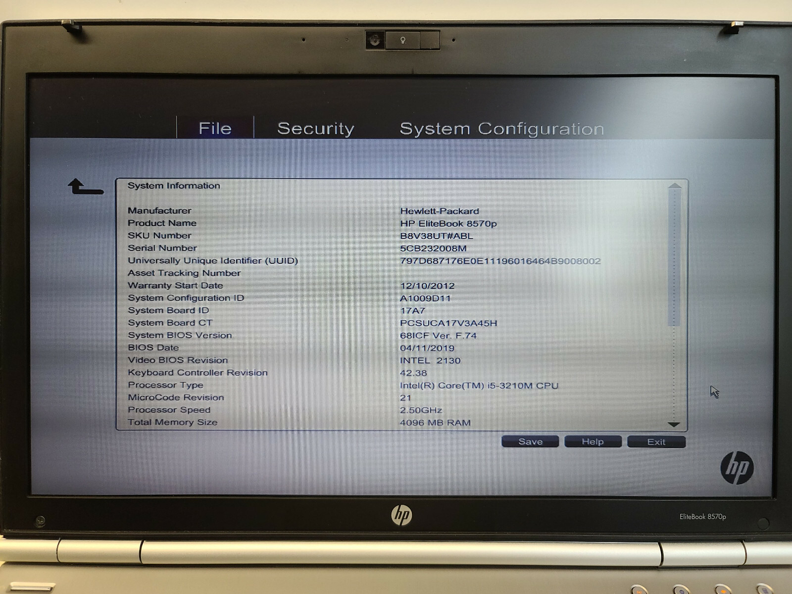 HP EliteBook 8570p 15.6in B8V38UT i5-3210M + 4GB + 750GB + Windows 7 Pro *READ*
