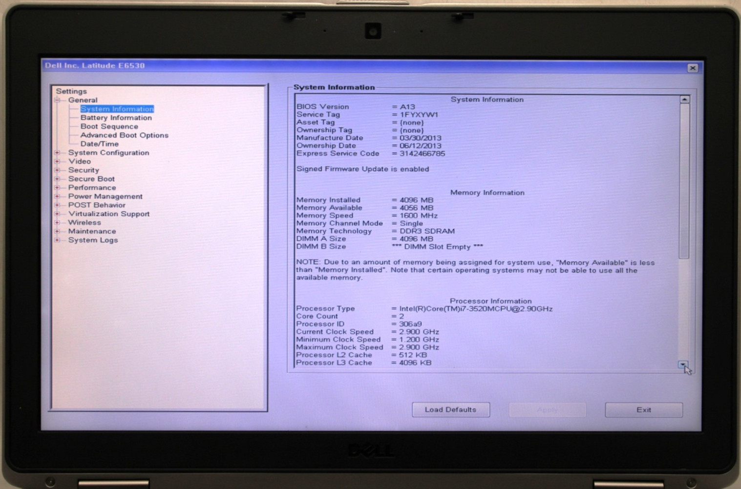 Dell Latitude E6530 i7-3520M@2.9GHz 4GB DDR3 NO STORAGE/OS/BATT *USED/TESTED*