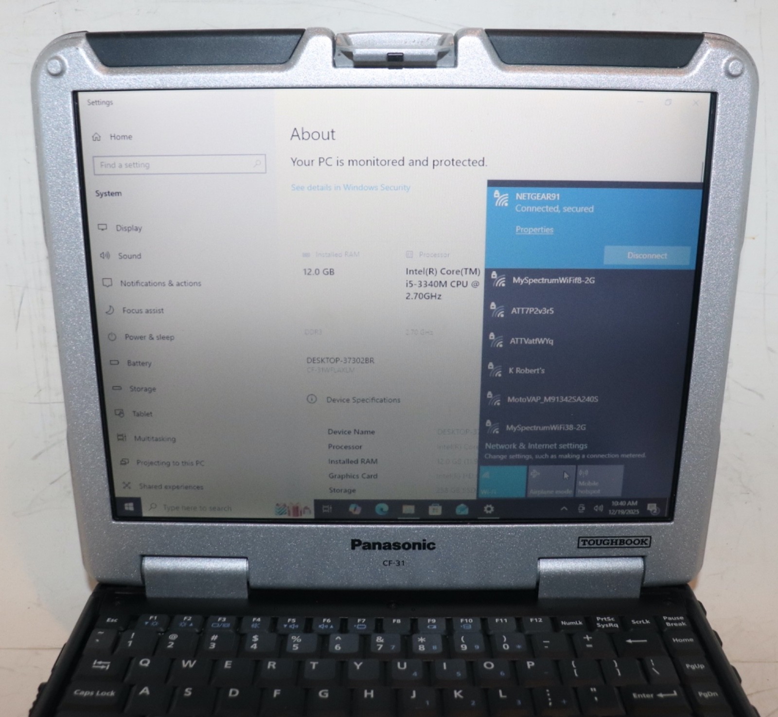 Panasonic ToughBook CF-31|Core i5@2.70 GHz|12GB RAM|256GBSSD|WIN10||Touch|WiFi