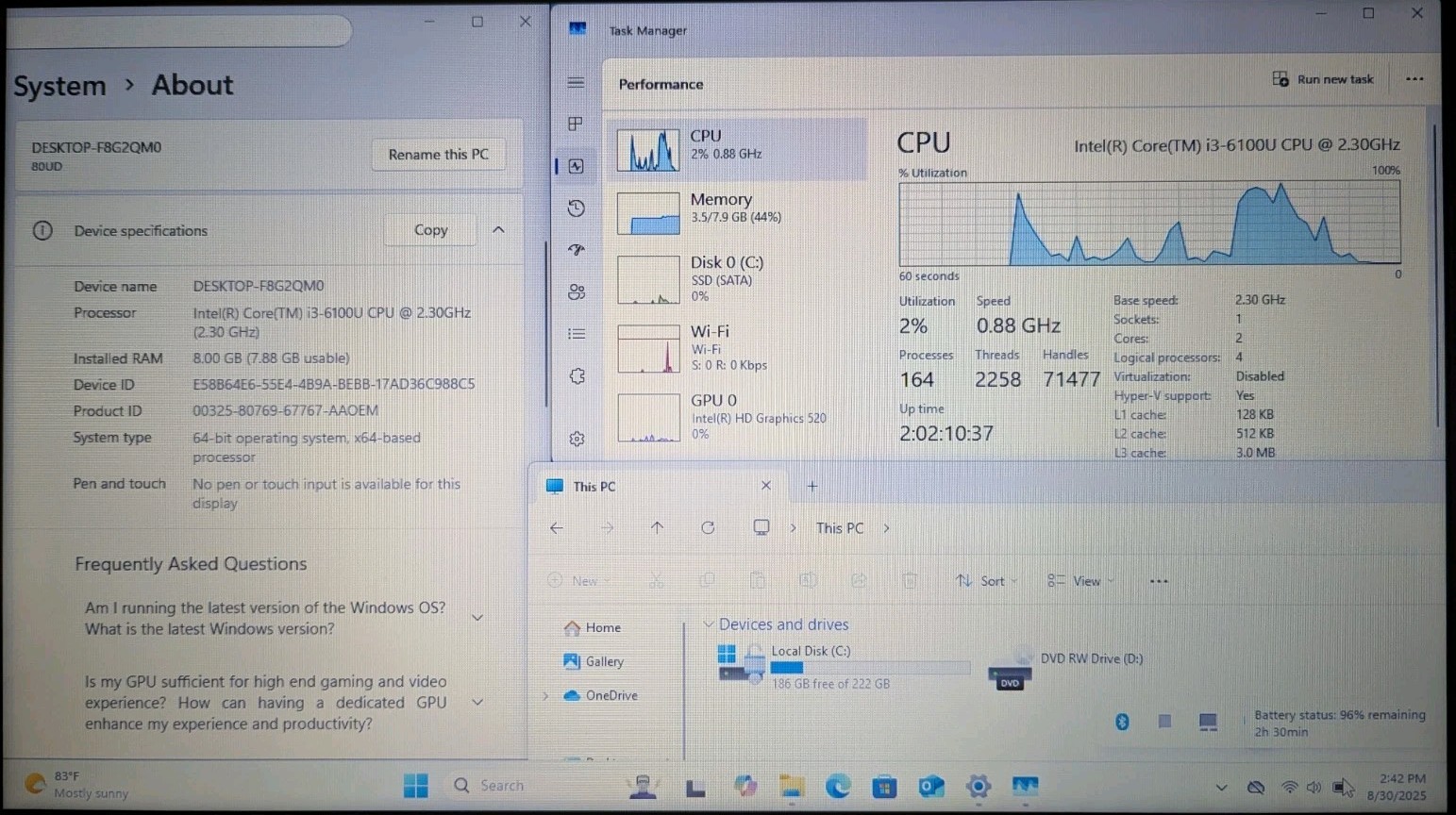 Lenovo IdeaPad 15.6″ (110-15ISK) Core i3-6100U 2.30GHz 8GB RAM 256GB SSD Win 11