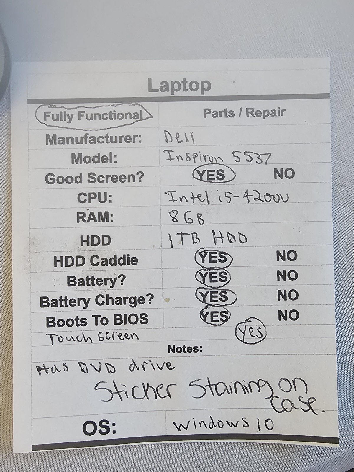 Dell Inspiron 5537 Laptop – Intel i5-4200u – 8GB RAM – 1TB HDD – Win 10 – READ