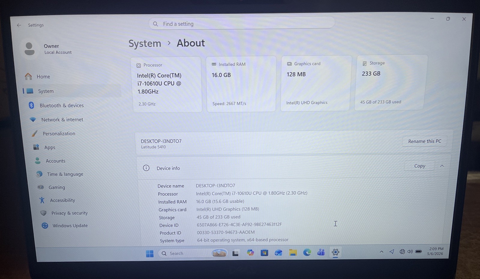 Dell Latitude 5410 i7-10610U@1.80GHz, 16GB RAM, 250GB M2, Win 11 Pro *READ*