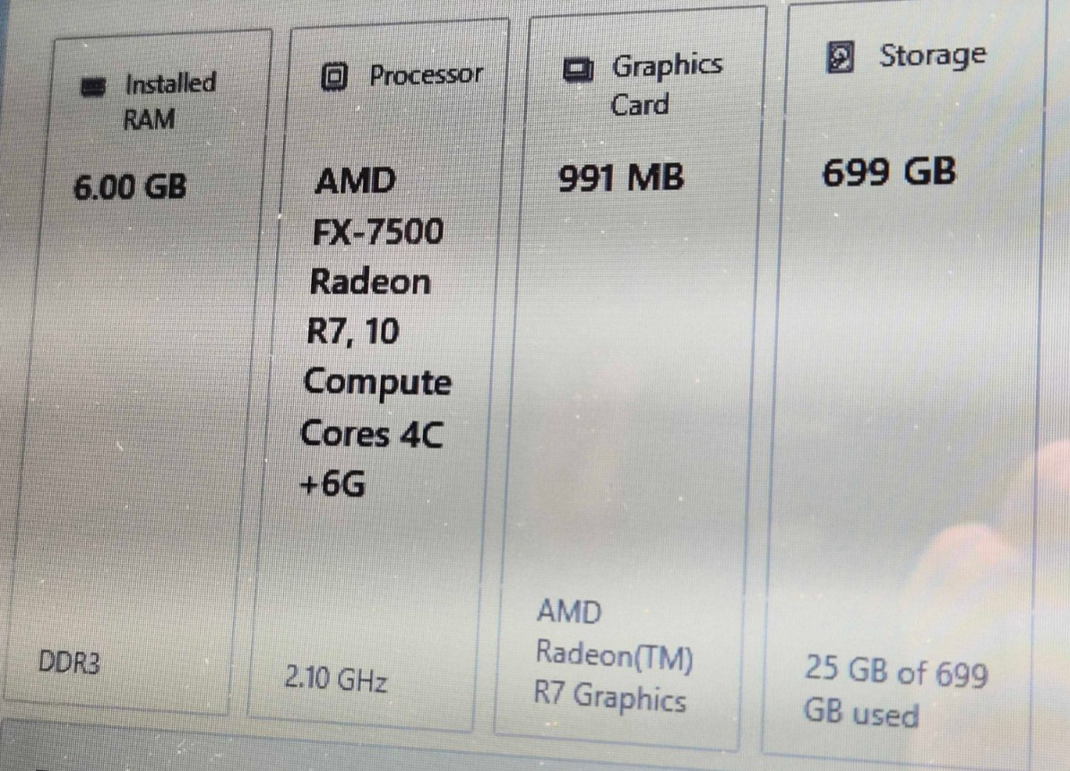 HP Envy m6-n113dx AMD FX-7500 2.10GHz 6GB RAM 750GB HDD Radeon R7 GPU Windows 10
