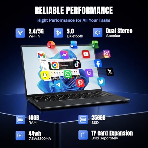 16 Inch Laptop, Core i5 Processor, 16GB RAM, 256GB SSD, 16:10 FHD IPS 16G+256G