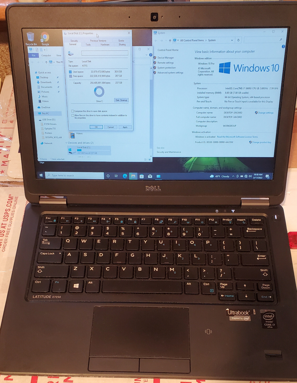 Dell Latitude E7250 Intel i7-5600U 2.6GHz 8GB RAM 256GB SSD 12.5″ W10, Office +