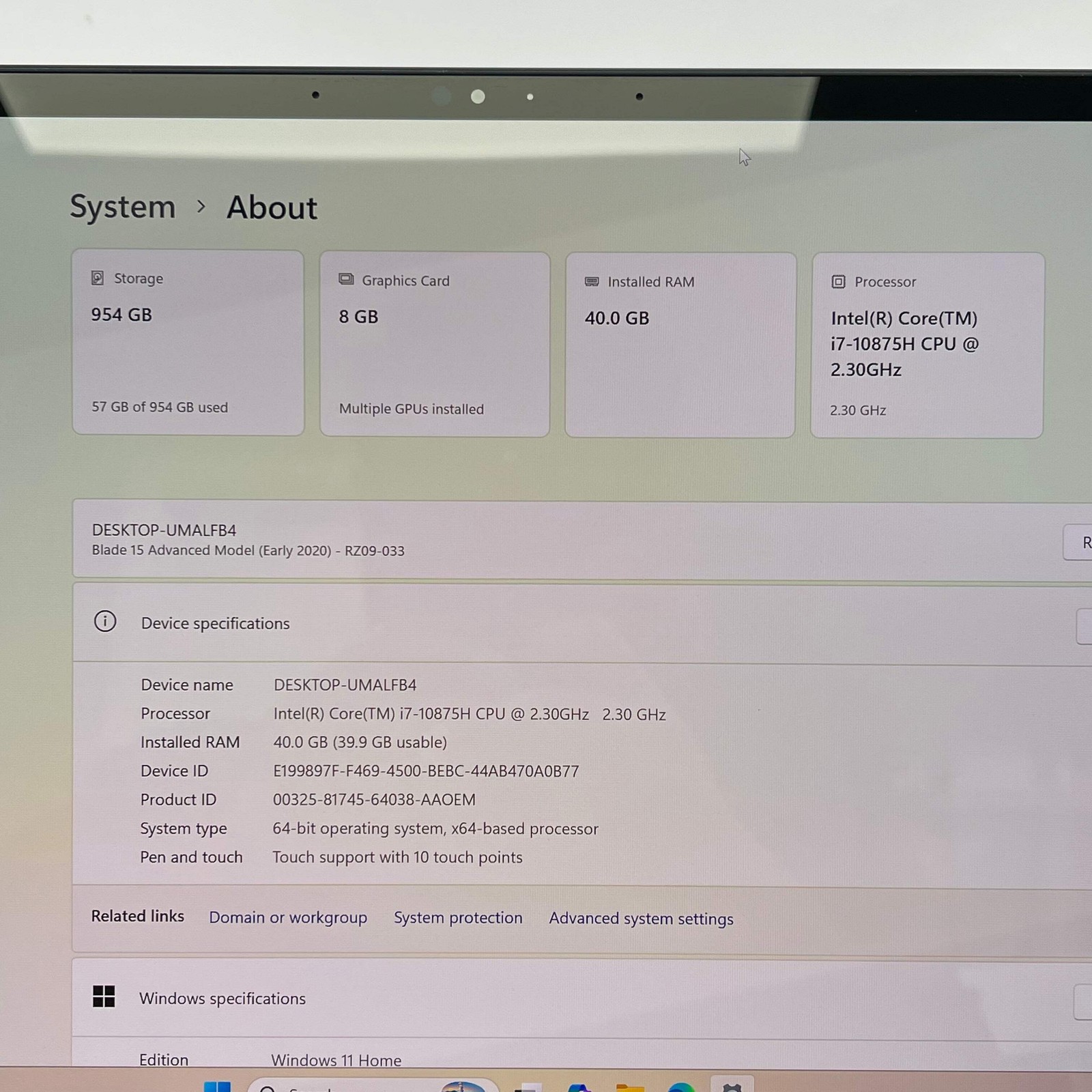 Razer Blade 15 i7-10875H 2.3GHz 40GB RAM 1TB SSD GeForce RTX 2080 Super Max-Q