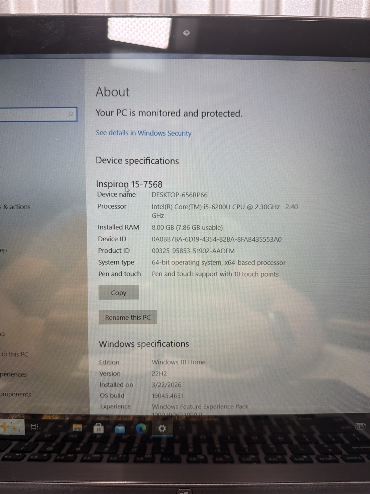 Dell Inspiron 15 7000 Laptop, Intel i5-6200U, 8GB RAM, 500GB HD, Win 10