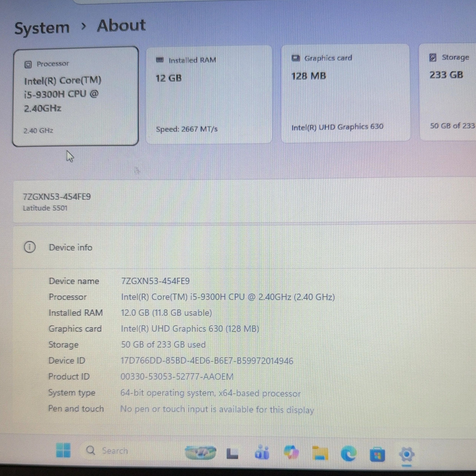 Dell Latitude 5501 15.6″ i5-9300H 2.4GHz 12GB RAM 250GB SSD Win 11 Pro
