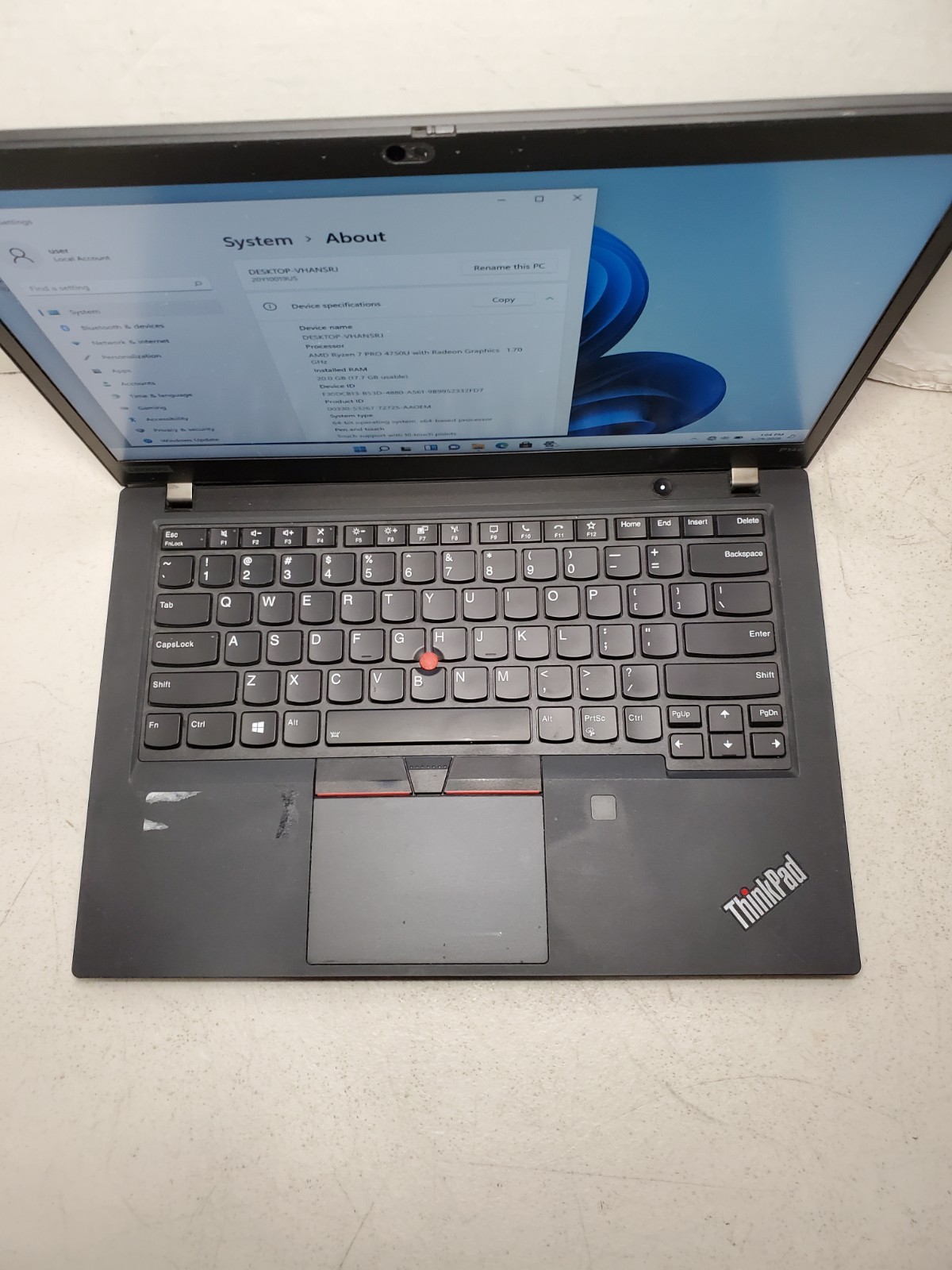 Lenovo ThinkPad P14s Gen1 AMD Ryzen 7 pro 4750U 20GB RAM 256GB SSD Win11 #69