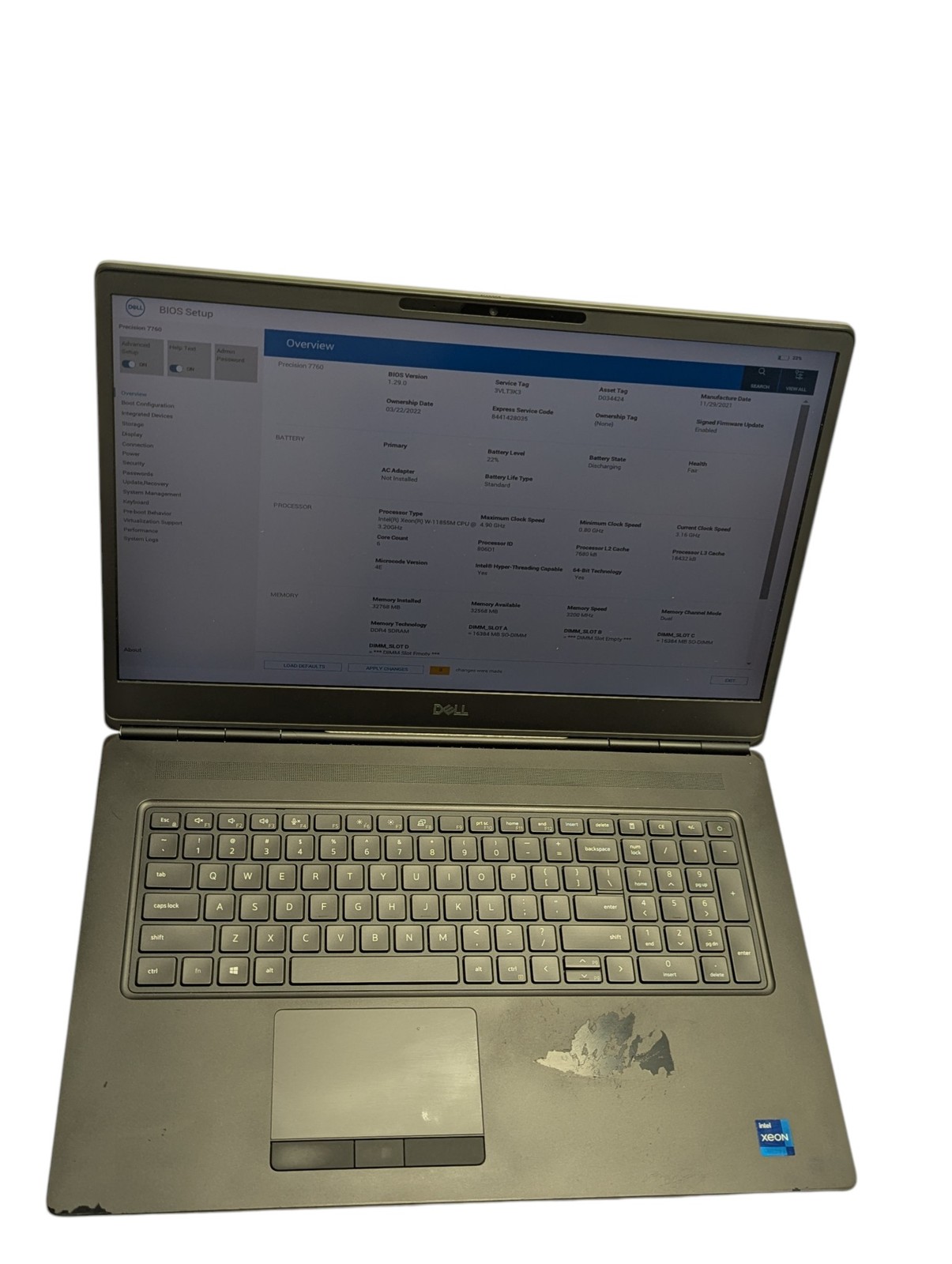 Dell Precision 7760 17″ W-11855M 3.20GHz 32GB RAM 2TB Grade D