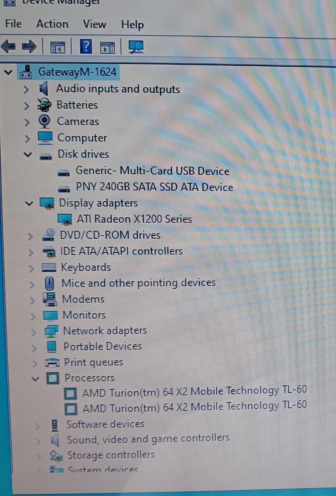 Gateway M-1624 Laptop AMD Turion 64 X2 2Ghz 4GB DDR2 RAM 240GB SSD Win 10 Pro