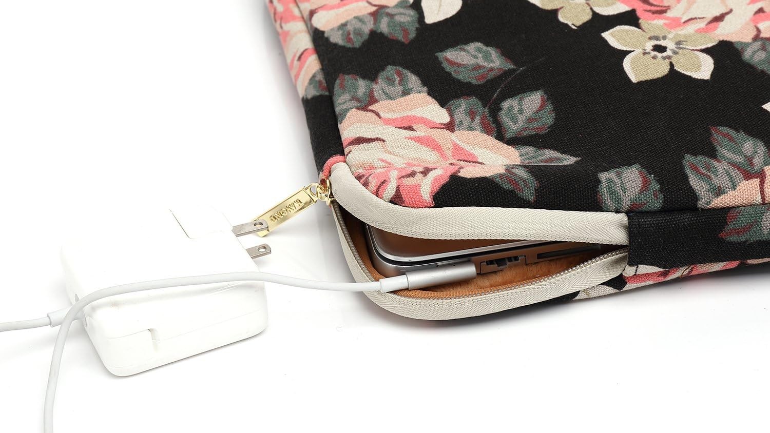 Black Rose Patten Canvas Water-Resistant 13.3 Inch Laptop Sleeve
