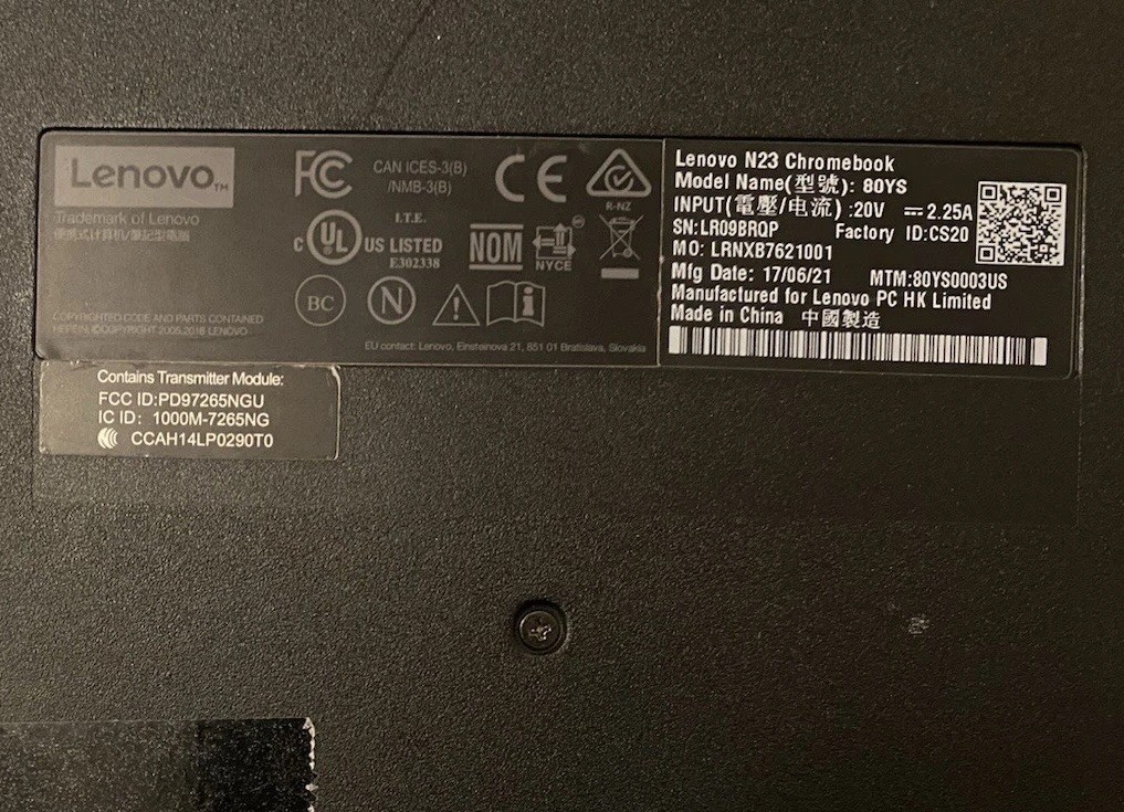 Lenovo Chromebook N23 80YS Power Adapter Charging Cord Included