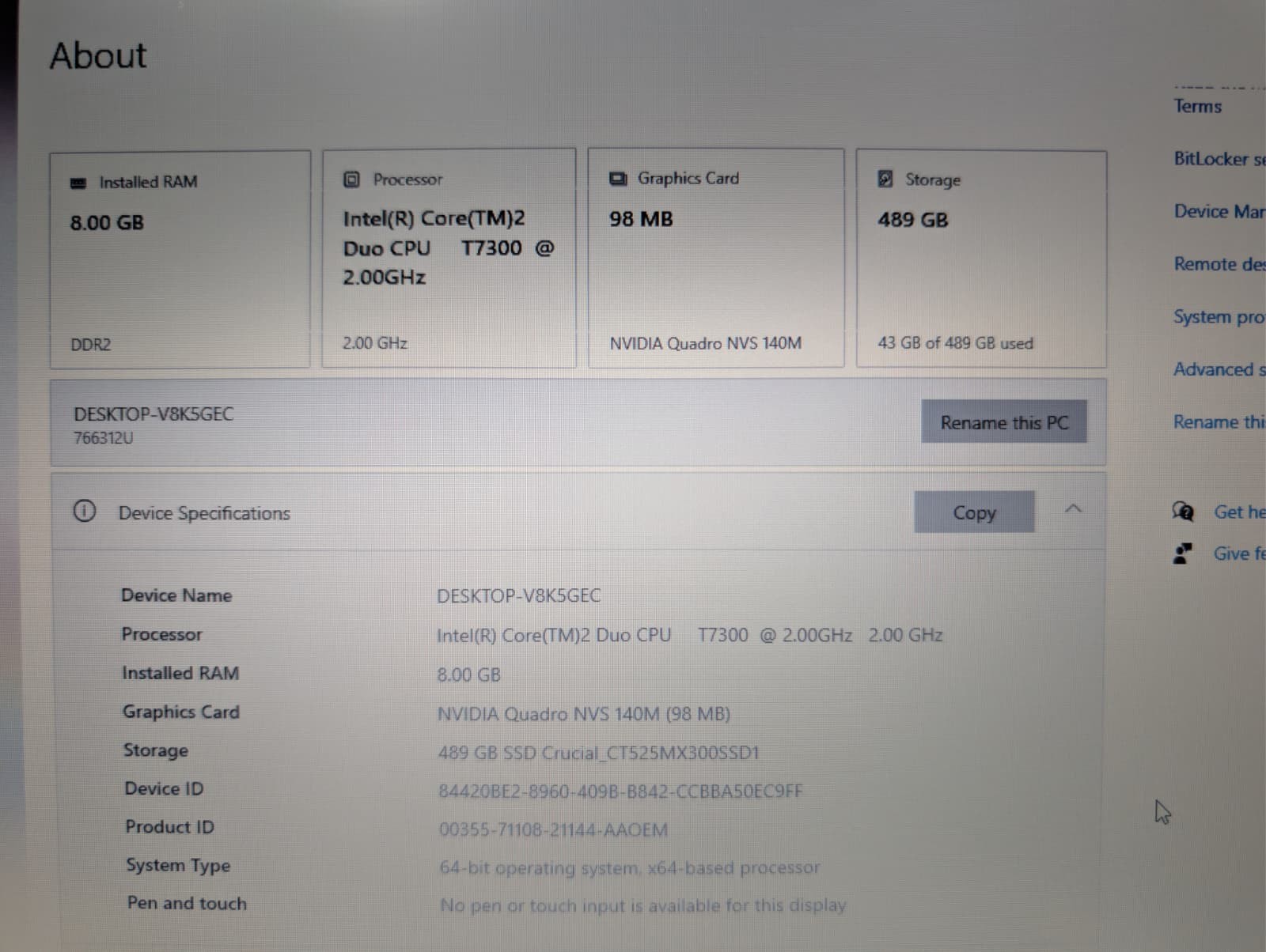LENOVO THINKPAD T61 | C2D T7300 8GB RAM 512GB SSD | NVIDIA NVS DUAL BOOT RARE