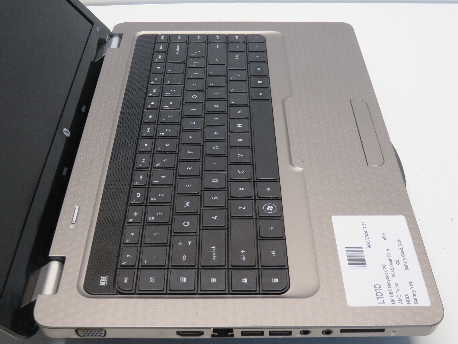 HP G62-435dx AMD Turion II P540 Dual-Core Processor 2.4 GHz 4GB NO HDD No Batt