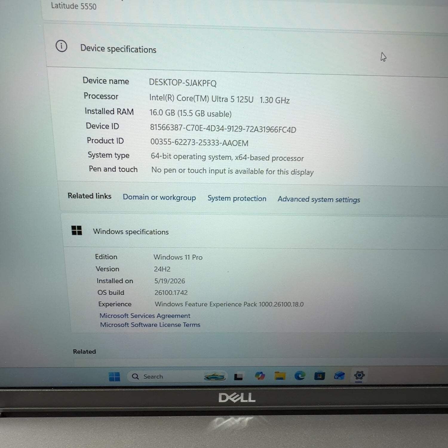 Dell Latitude 5550 15.6″ Core Ultra 5 125U 1.3GHz 16GB RAM 512GB SSD