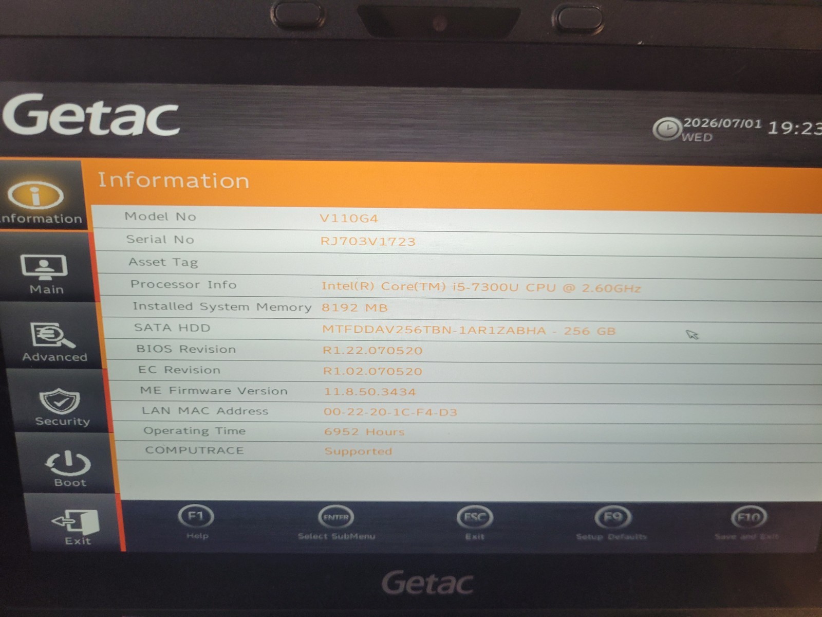 Getac V110G4 Tough 2-in-1 w/ 4 Batteries, 2 Caddies a 256GB & 128, Charger Linux