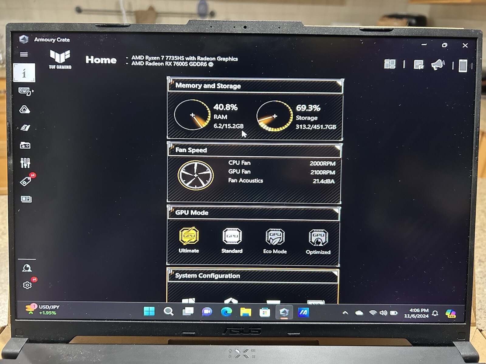 Asus tuf gaming Cpu ryzen 7 7000 series Gpu radeon rx 7600s GDDR6 FHD: 165 HZ