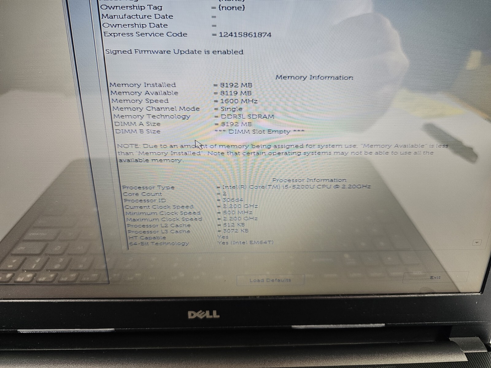 Dell Laptop 3558 Intel i5 2.2ghz 8GB RAM NO HDD