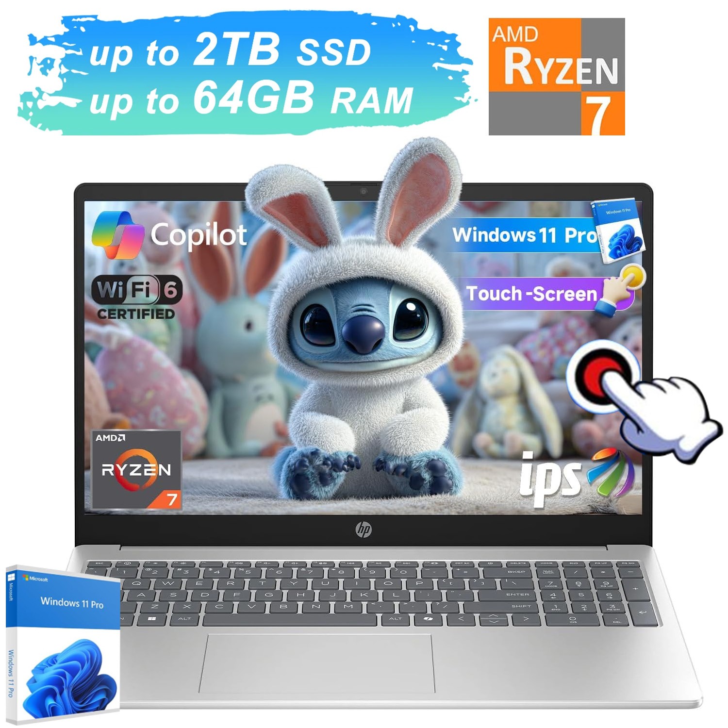 HP 15 15.6″touch laptop,AMD Ryzen 7 7730U UpTo 64GB RAM 2TB SSD+Win11pro