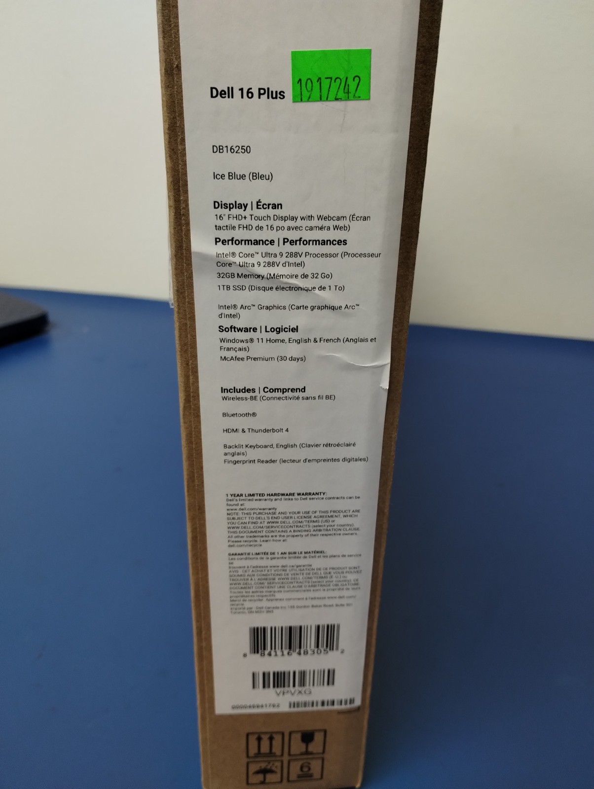 DELL 16 DB16250 VPVXG, Intel Core Ultra 9 288V, 3.30 GHz, 32 GB RAM, 1 TB NVMe