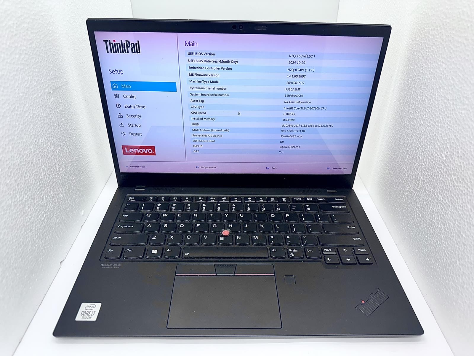 Lenovo ThinkPad X1 Carbon Gen 7, Intel Core i7-10710U @ 1.10GHz, 16GB, 1.02TB