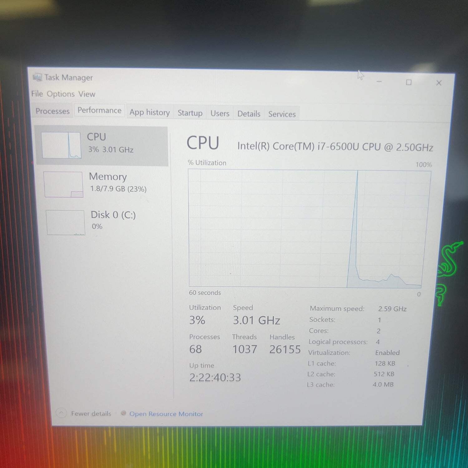 Razer Blade Stealth 13 RZ09-01682 12.5 i7-6500U 2.5GHz 8GB RAM 256GB SSD