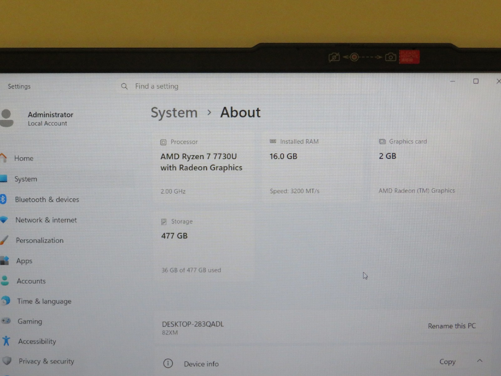 Ideapad Slim 3 15ABR8 15.6in FHD AMD Ryzen 7 7730U 2GHz 16GB RAM 512GB SSD