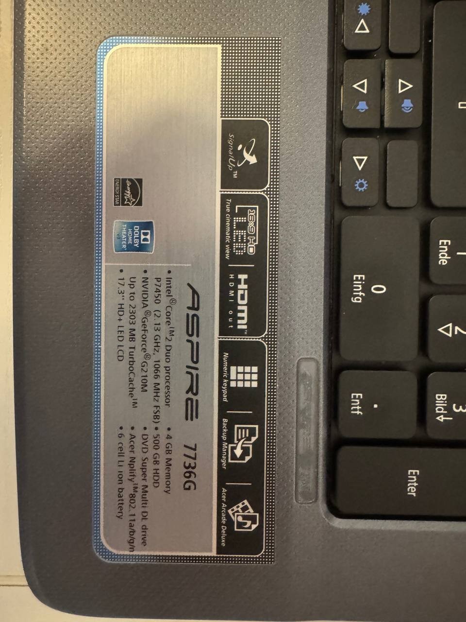 Acer Aspire 7736G 17.3″ laptop – faulty, does not start – for hobbyists or replacement