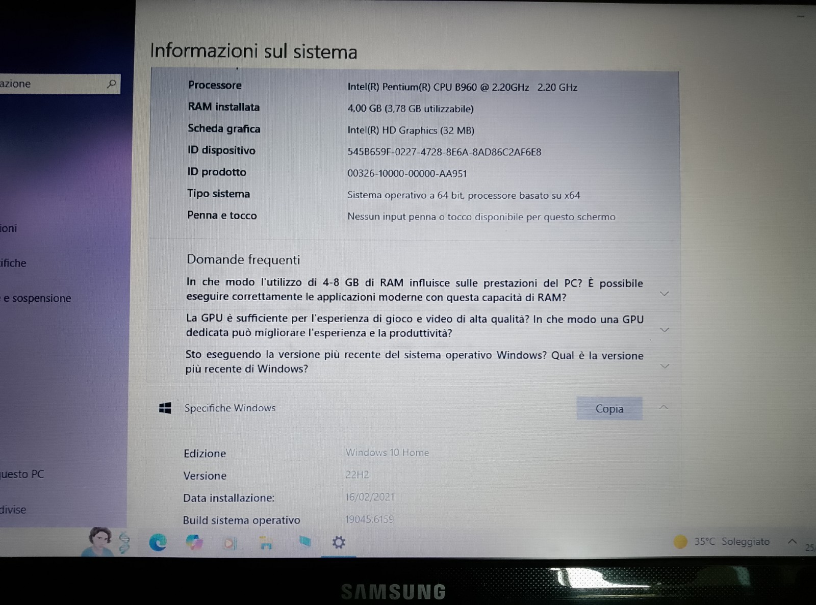 Pc computer portatile samsung NP300E5c notebook samsung