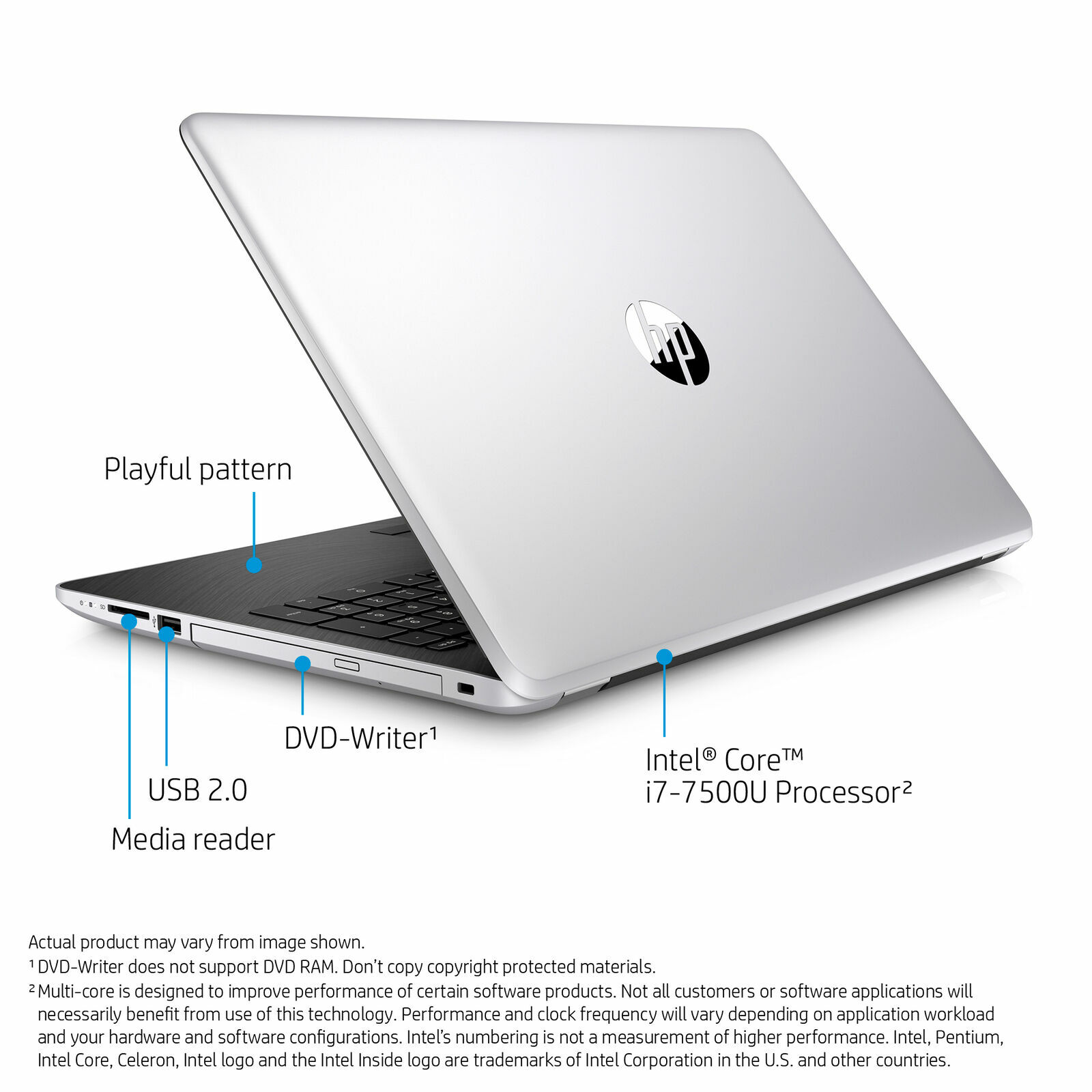 New HP 15-bs080wm, 15.6″ Natural Silver Touch Laptop, Windows 10, Intel Core