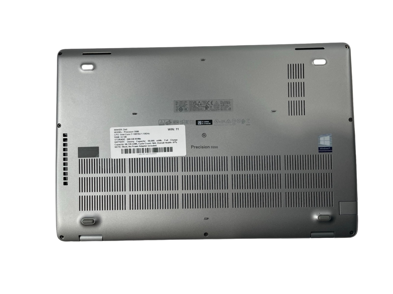 Dell Precision 3550 i7-10810U 32GB 500GB NVMe, WIN 11, W/OUT AC