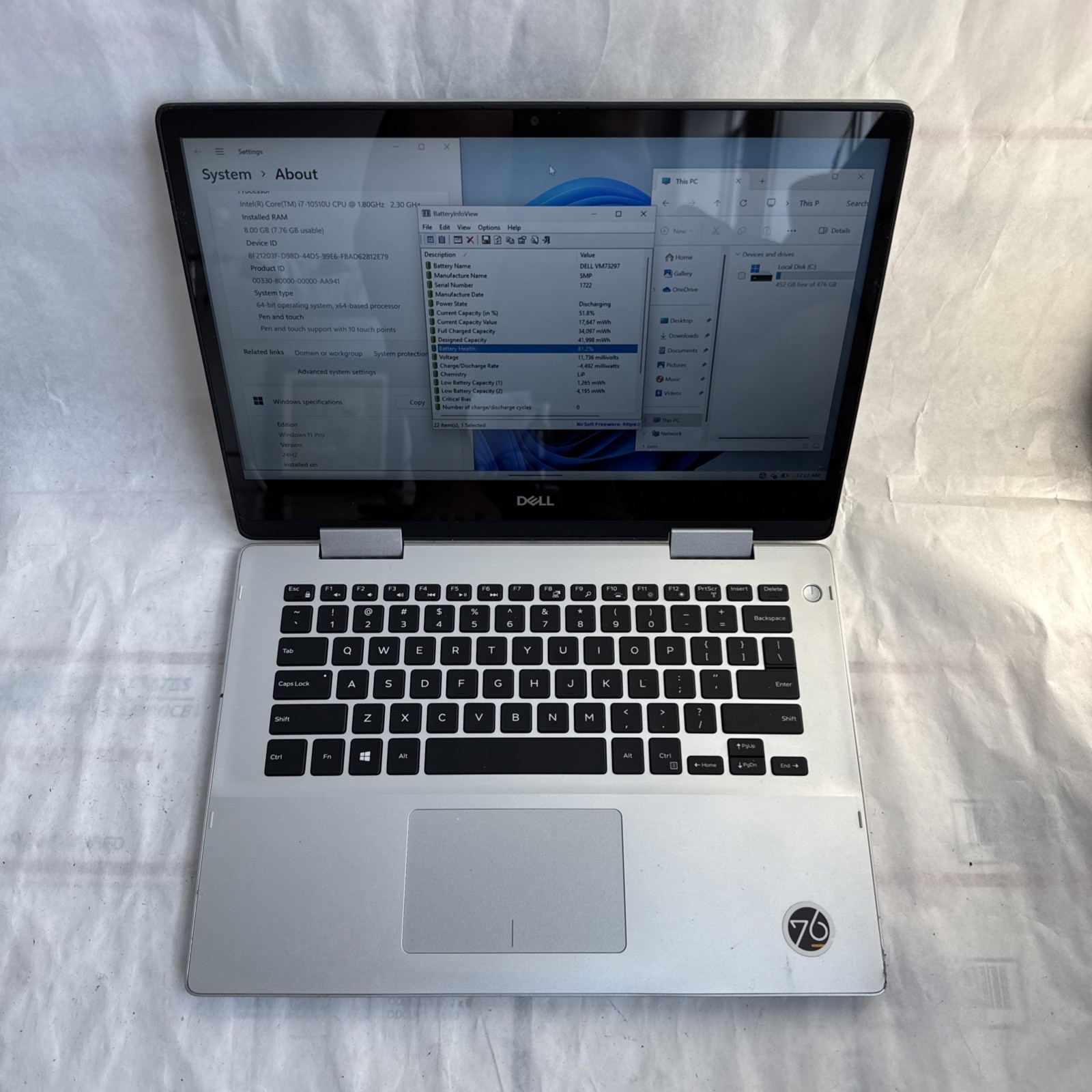 Dell Inspiron 5491 2 In 1 Intel Core i7-10510U @1.80GHz 8GB RAM 500GB SSD W11P