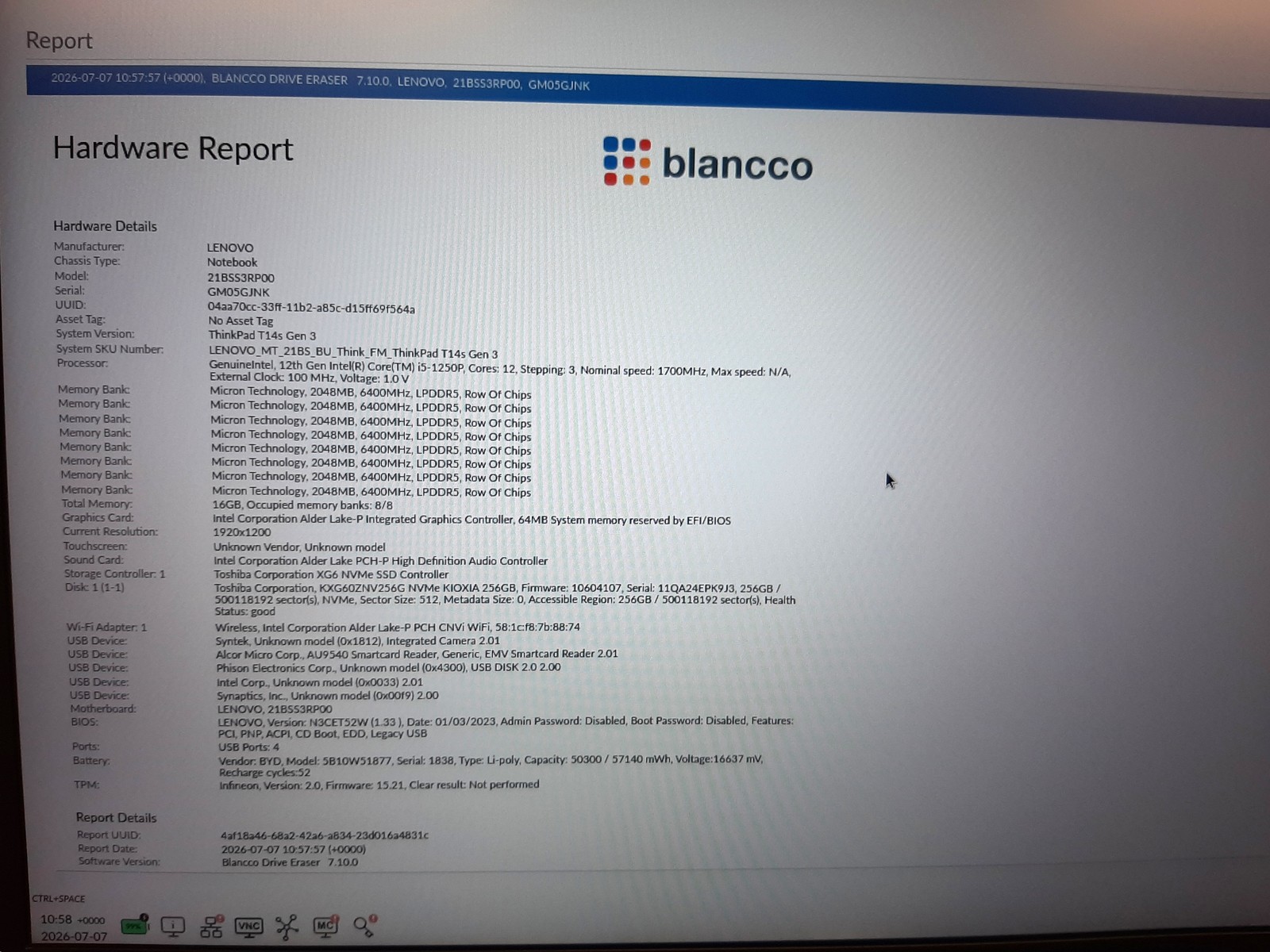 Lenovo ThinkPad T14s Gen 3 i5-1250P 1.70GHz 16GB RAM 256GB NVMe No AC 01 C4*140