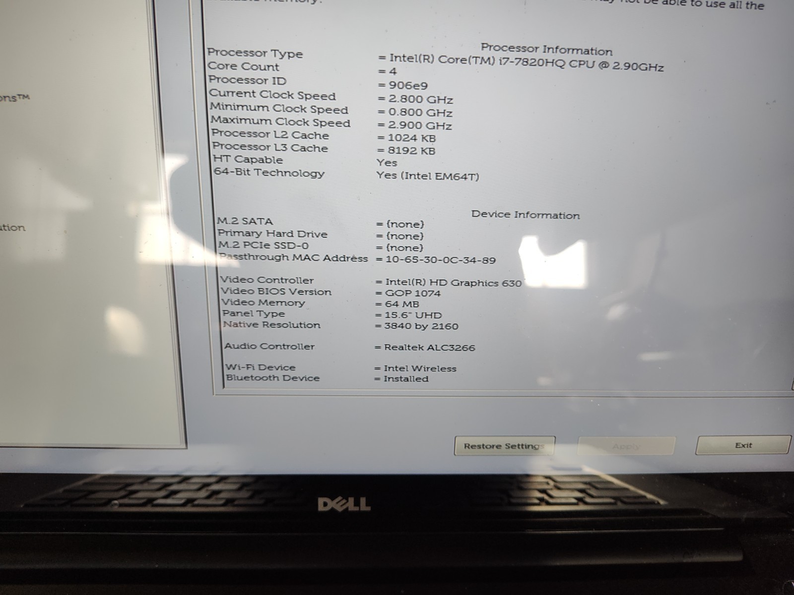 Dell PRECISION 5520 i7, 16GB RAM no ram NVME QUADRO M1200 15.6 IN TOUCH