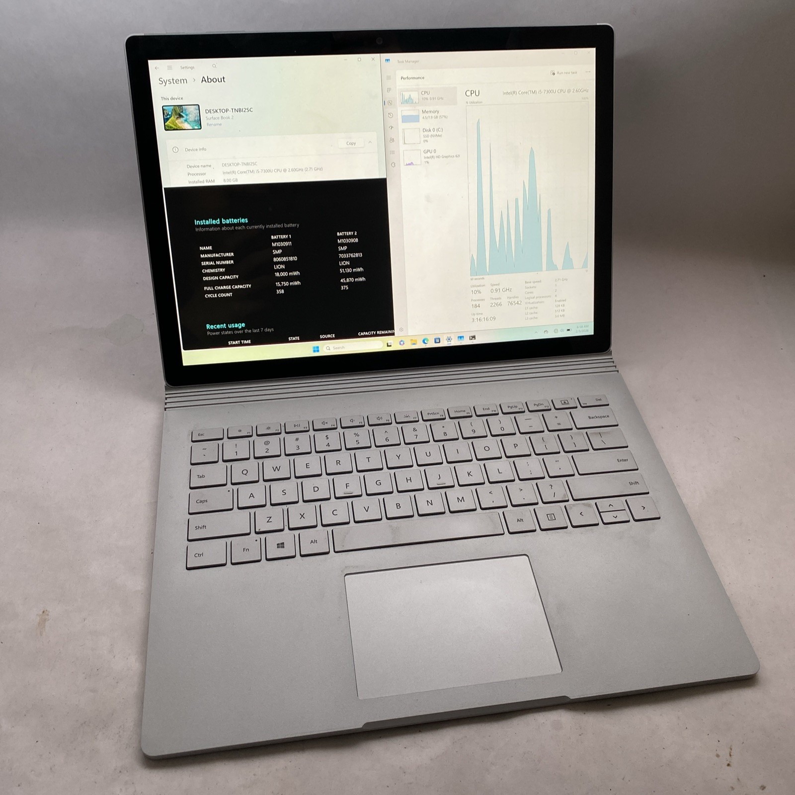 Microsoft Surface Book 2 1832 i5-7300U 2.6GHZ 8GB 128GB SSD Silver