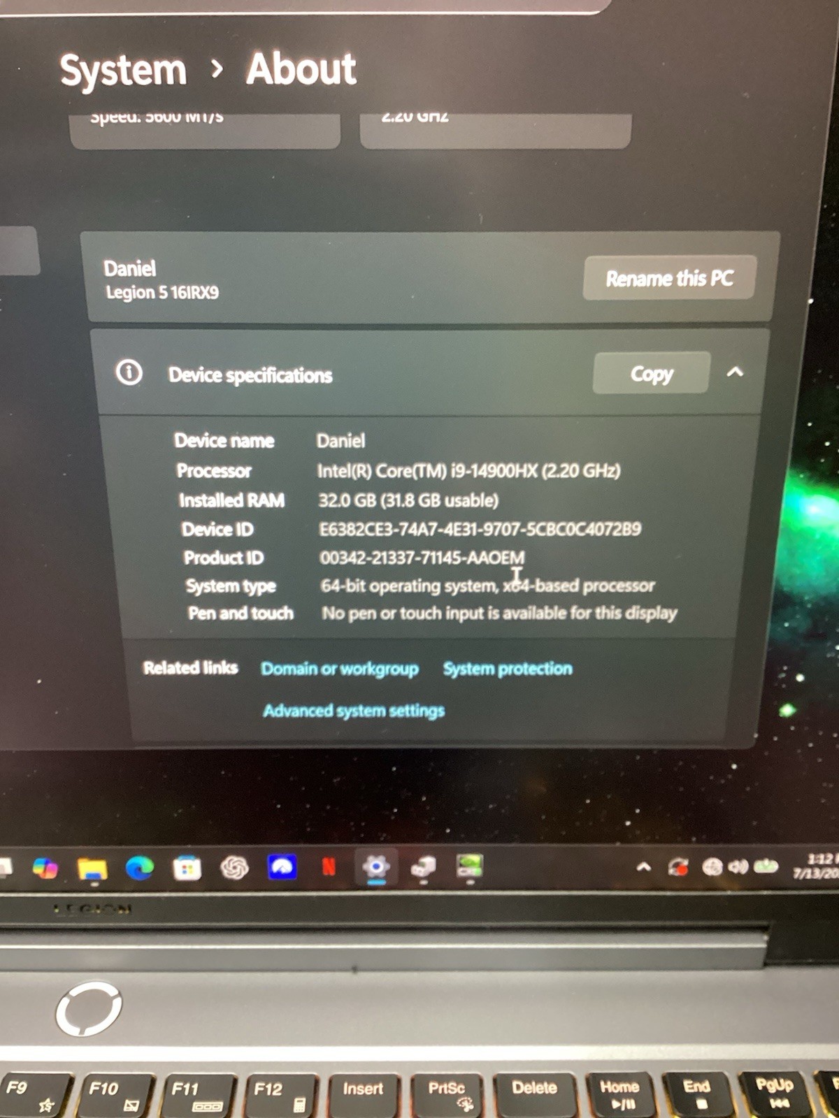 Lenovo Legion 5 16IRX9 16″ 2560×1600 i9-14900HX 32GB 1TB SSD RTX 4060 W11H