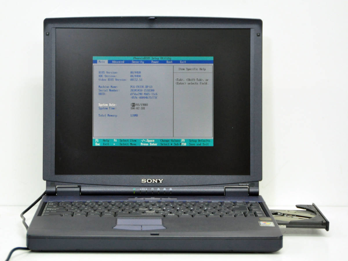 SONY PCG-FX33V BP Celeron 900MHz memory 128MB HDD 40GB BIOS confirmation