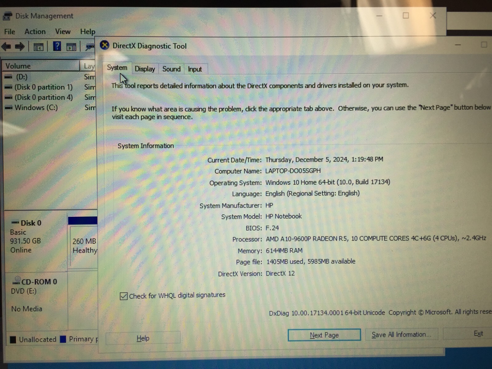HP 15-ba069nr Z2K89UA#ABA 15.6″ Laptop/AMD A10-9600P/6GB RAM/1TB HDD/W10