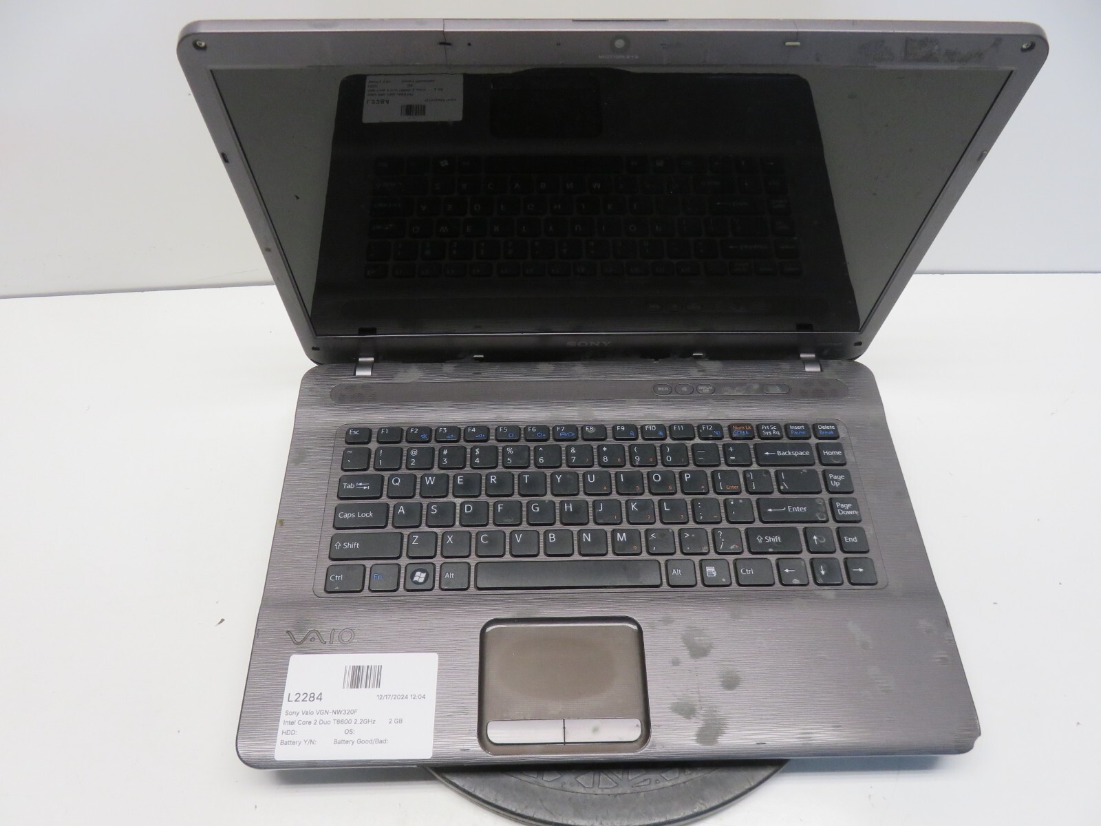 Sony Vaio VGN-NW320F Intel Core 2 Duo T6600 2.2GHz 2 GB NO HDD No Batt