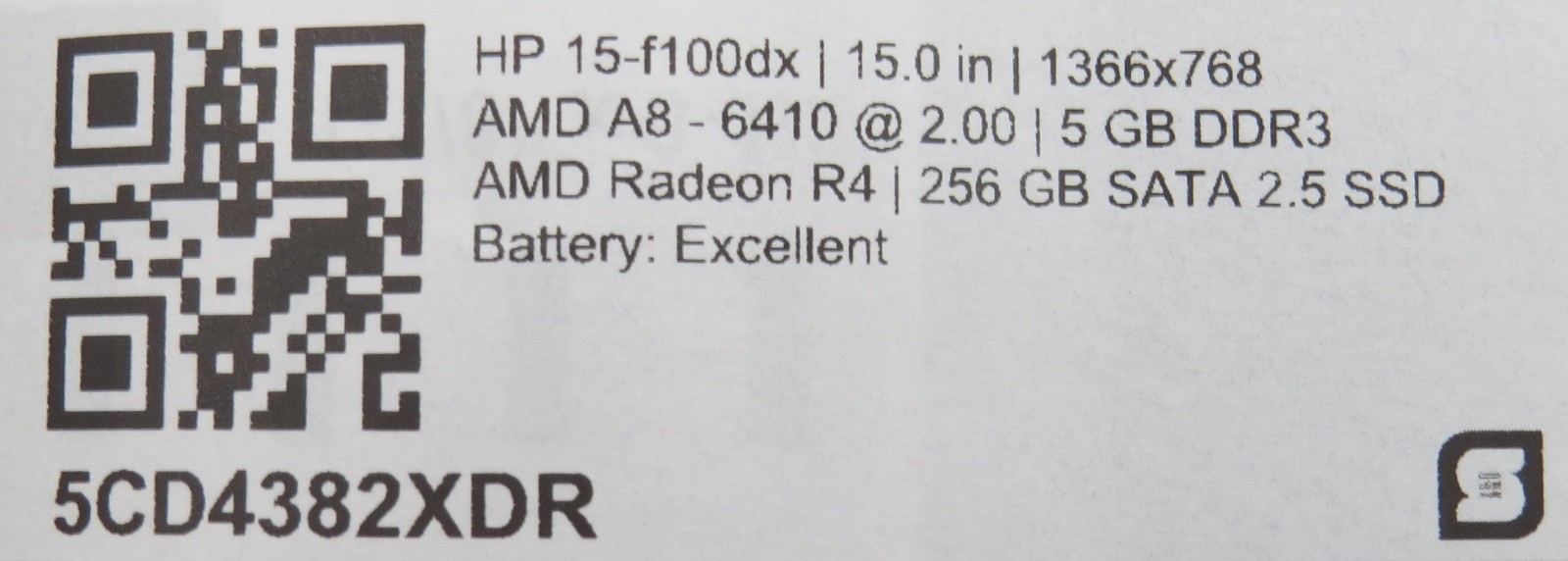HP 15-f100dx | AMD A8-6410 @ 2GHz | 6GB DDR3 | 256GB SSD | 15″ | No OS