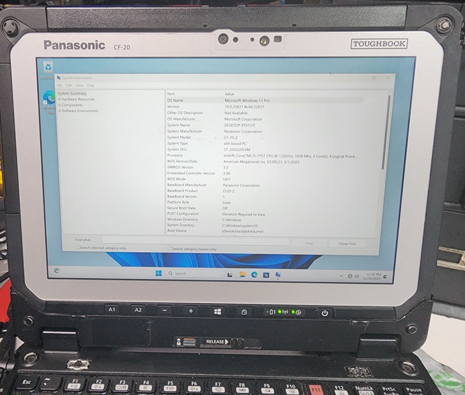 Panasonic Toughbook CF-20 1.20GHz Win 11 Core i5-7Y57 16GB RAM 256GB SSD Barcode