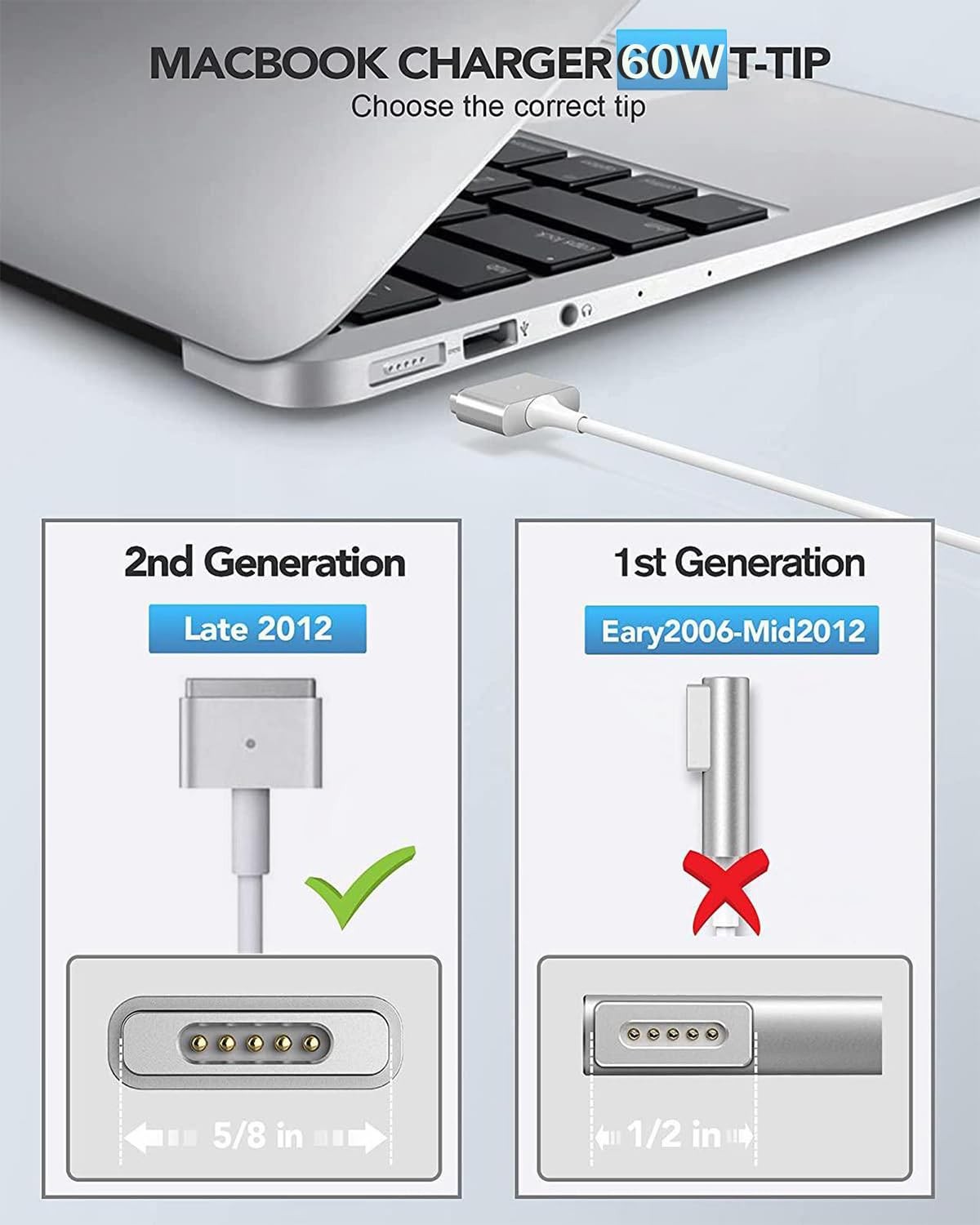 60W Mag 2 Charger Power Adapter for MacBook Pro/Air 13″ (2012-2018)