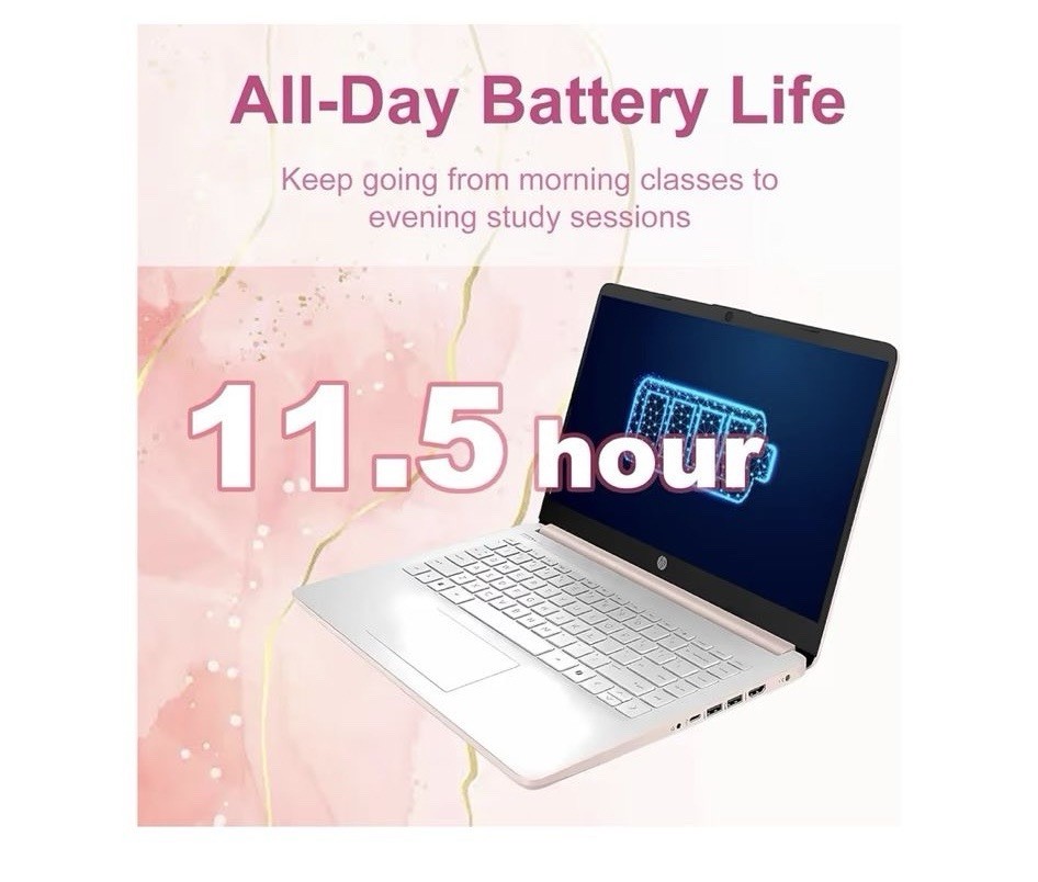HP 14 Rose Gold Laptop with Office 365 Copilot AI Intel 4GB RAM 64 GB SSD