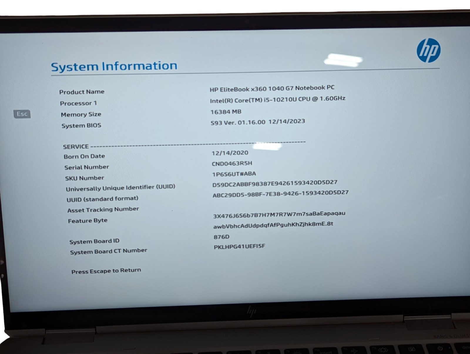 HP EliteBook X360 1040 G7 i5 1.60GHz 14″ 16GB RAM 256GB SSD Grade D
